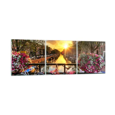 Produktbild von Bilder auf glas - Bikes Kanal Amsterdam Architektur - 90x30cm - Glasbilder - Wandbilder - Kunstdruck - zum Aufhängen bereit - Wanddekoration aus Glas - Glas Bilder - Wandbild auf Glas - GCA90x30-3081
