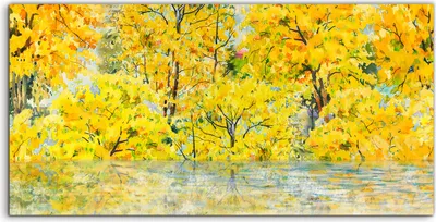 Produktbild von Coloray Acrylbild 140x70  Wandbild Acrylbilder Kunst Herbst Bäume Aquarell Landschaft