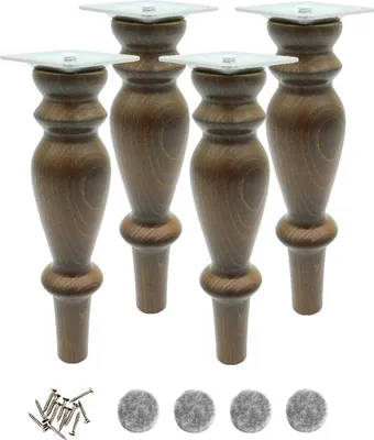 Produktbild von Holzfuß für Möbel, gedrechselter Fuß, 20 cm, Set, Befestigung, Walnussbeize