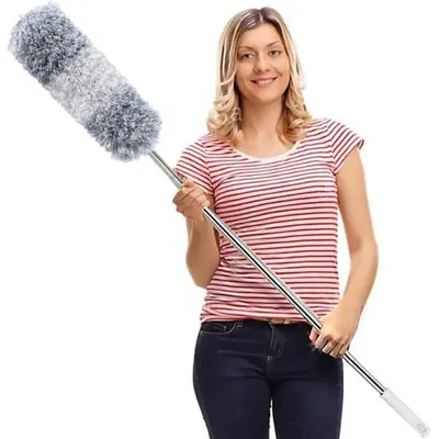 Produktbild von Staubwedel Teleskop Waschbar Mikrofaser Edelstahl Ausziehbar bis 254 cm Grau Weiß
