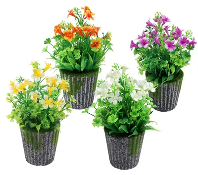 Produktbild von Set aus 4 Kunstblumen im Topf mit Kunstmoos