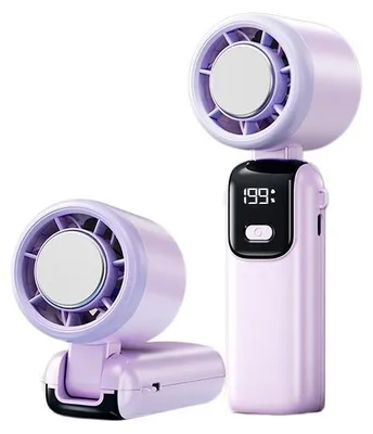 Obrázok produktu pre Zimilo – skladací ručný ventilátor s funkciou chladenia, ventilátor s digitálnym displejom, turbo chladenie, prenosný mini ventilátor na cestovanie a do prírody, fialový