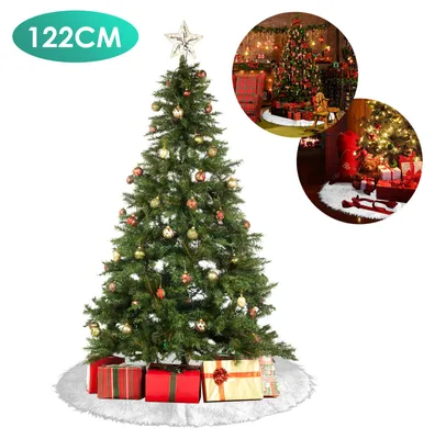 Produktbild von Eikuavons Weihnachtsbaumdecke 122 cm Weiß, weicher Plüsch Weihnachtsbaumrock mit verstecktem Klettverschluss für Wohnzimmer
