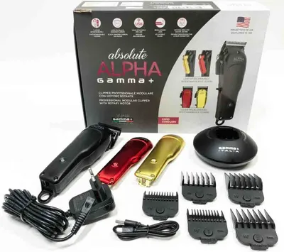 Zdjęcie produktu dla GAMMAPIU' Absolute Alpha Clipper Professional, męska maszynka do strzyżenia włosów z obrotowym silnikiem, 4 godziny pracy na baterii, regulowane ostrze, bezgłośna, 3 czerwono-złoto-czarne obudowy, 5 grzebieni, zestaw do czyszczenia