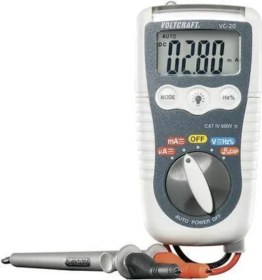Image de VOLTCRAFT VC-20 Multimètre manuel calibré (ISO) numérique Protégé contre les projections d'eau (IP54) CAT IV 600 V Affichage (Counts) : 4000 (VC-12720300)
