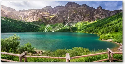 Produktbild von Tulup Glas-Bild -140x70- Wandkunst Dekorative Wand für Küche & Wohnzimmer - Landschaften - See Gebirge Berge - Grün