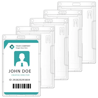 Image de Lot de 5 porte-cartes transparents en plastique rigide, format vertical, pouvant contenir 2 cartes, imperméables, adaptés à un usage professionnel, aux salons professionnels et aux cartes de crédit.
