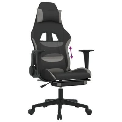 Image de Fauteuil gaming vidaXL avec repose-pieds, tissu noir et gris clair