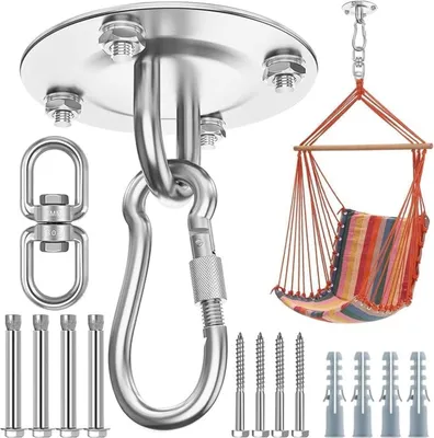 Produktbild von Strapazierfähiger Deckenhaken 360° drehbar robuste Haken zum Aufhängen 304 Edelstahl drehbare Hängemattenhaken Schaukelhaken für Decke Holz Veranda Fitnessstudio Yoga Aufhängungshaken