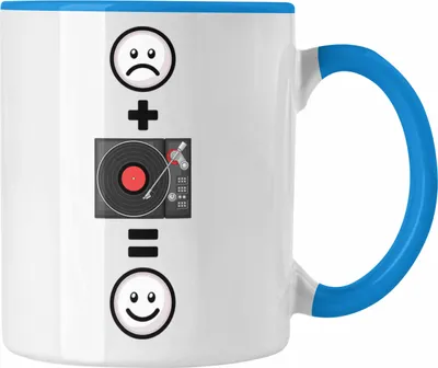 Produktbild von Trendation - DJ Schallplattenspieler Tasse Geschenk für Schallplatten Fans  :( + Schallplatte = :) Lustige Geschenkidee Geburtstag (Blau)