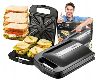 Obrázek produktu pro Sendvičovač Adler XXL 2000W - 4 sendviče, nepřilnavý povrch