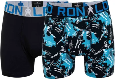 Produktbild von CR7 Jungen Boxershorts, 2er Pack - Trunks, Baumwolle Stretch, Logobund Schwarz/Blau 140/146