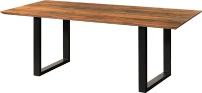 Image de MASSIVMOEBEL24 | Table à manger en bois d'acacia 220x100x76 naturel laqué / Epoxy noir, pieds en U anthracite mat EPOXY