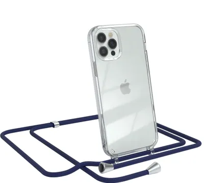 Produktbild von EAZY CASE Handykette kompatibel mit Apple iPhone 12 / 12 Pro, Handyhülle mit Umhängeband, Handykordel, Schutzhülle Clear, Band in Blau
