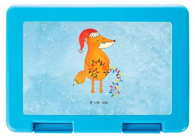 Produktbild von Mr. & Mrs. Panda Vesperbox Fuchs Weihnachten - Eisblau - Geschenk, Weihnachtsmann, Lunchbox, Bentobox, Lebensmittel Aufbewahrungsbox, Winter, Nikolaus, Heiligabend, Brot