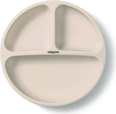 Immagine prodotto di Piatto in silicone per bambini, a tre camere con ventosa - beige