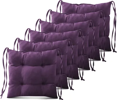 Produktbild von 6er-Set Stuhlkissen 40x40 cm violett - Stuhlkissen mit Bändern,  Steppkissen, Bodenkissen