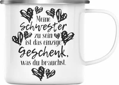 Produktbild von Trendation - Beste Schwester Emaille Tasse Spruch Geschenkidee Geburtstag Schwester von Schwester Bruder (Silber)