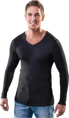 Produktbild von HERMKO 164680 2er Pack Herren langarm Shirt mit V-Ausschnitt aus Baumwolle / Modal, Größe:D 9 = EU 3XL, Farbe:schwarz