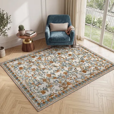 Image de Tapis vintage floral pour le salon, 120 x 160 cm