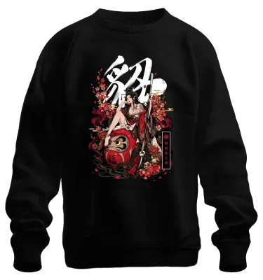 Obrázok produktu pre Mujihi na tamashii – Japonská bojovníčka, Japonsko, štýl Y2K, mikina s kapucňou, čierna, veľkosť XXL