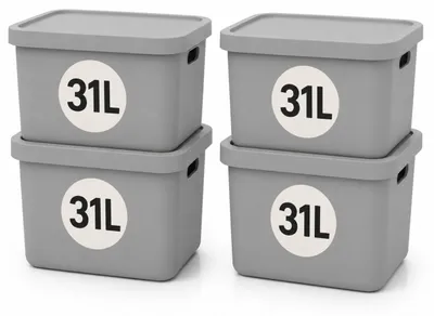 Produktbild von Plastard Aufbewahrungsbox mit Deckel 4er-Set 31 Liter in Grau