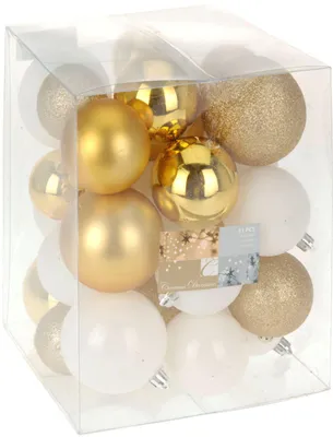 Image de Boules de Noël BURI Set de 31 boules de Noël or & blanc Décoration d'arbre Boules