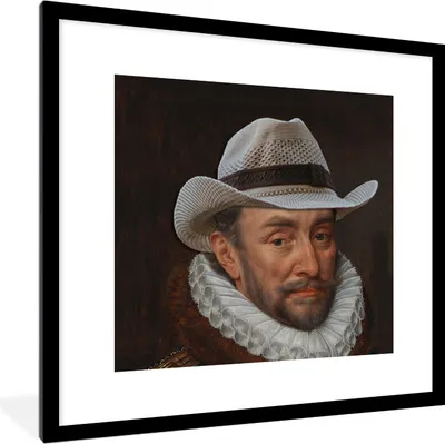 Produktbild von MuchoWow® MuchoWow® Gerahmtes Poster Wilhelm von Oranien - Kunst - Hut 40x40 cm - Poster mit zchwarzem Bilderrahmen - Poster - Plakat im Rahmen