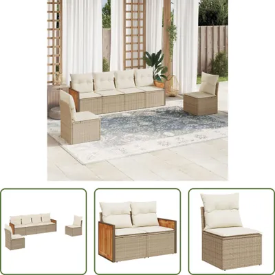 Produktbild von The Living Store 6-tlg. Garten-Sofagarnitur mit Kissen Beige Poly Rattan