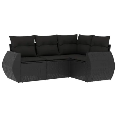Produktbild von 4-tlg. Garten-Sofagarnitur mit Kissen Schwarz Poly Rattan