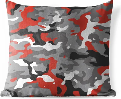 Produktbild von MuchoWow® Outdoor Kissen - Camouflage-Muster mit roten Akzenten - 50x50 cm - Wetterfest - Lounge Kissen - Komfortabel - Kissen mit Bild