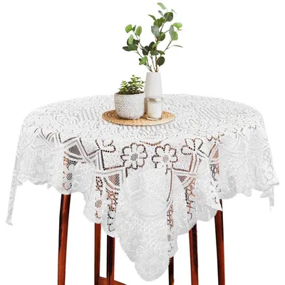 Productafbeelding van Vierkante tafelkleed, 90 x 90 cm, bloemenprint, wit
