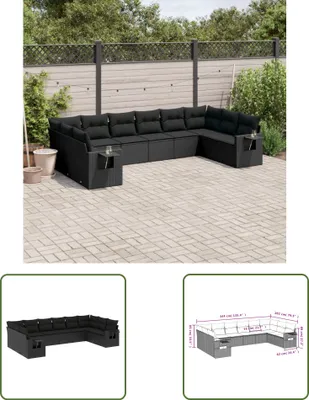 Produktbild von The Living Store 10-tlg. Garten-Sofagarnitur mit Kissen Schwarz Poly Rattan