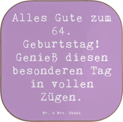 Produktbild von Mr. & Mrs. Panda Holzuntersetzer Spruch 64. Geburtstag - Lavendeltraum - Geschenk, gläseruntersetzer, Alter, Untersetzer für Gläser, Glück, besondere Momente, Coaster