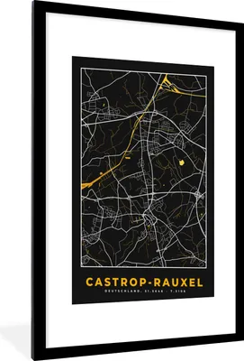Produktbild von MuchoWow® Gerahmtes Poster Castrop Rauxel - Stadtplan - Gold - Karte - Deutschland 60x90 cm - Poster mit Schwarzem Bilderrahmen Wandposter Rahmen Foto Bilder - Dekoration - Wandposter Wohnzimmer - Hochwertig