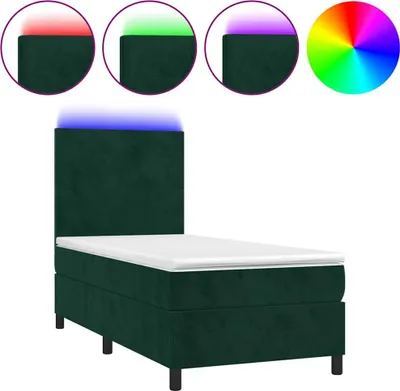 Produktbild von vidaXL Boxspringbett mit Matratze & LED Dunkelgrün 90x190 cm Samt