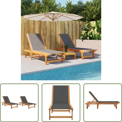 Produktbild von The Living Store Sonnenliegen 2 Stk. Schwarz Massivholz Akazie und Textilene
