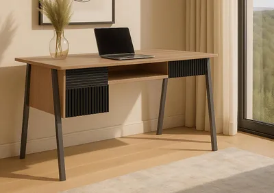 Immagine prodotto di Scrivania HWC-O40, scrivania da ufficio per computer, MDF metallo melaminico 78x120x60cm ~ natura