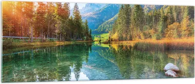 Produktbild von Bilder auf glas - Einteilig - Landschaft Berge Morgendämmerung - 140x50cm - Glasbilder - Wandbilder - Bilder - Wanddekoration aus Glas - Glas Bilder - Wandbild auf Glas - GAB140x50-4456