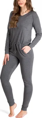 Produktbild von maluuna Damen Jumpsuit mit Bündchen an Arm- und Beinabschluss und Kordelzug ; grau , 44/46