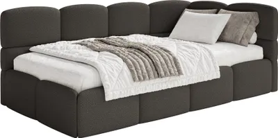 Produktbild von Selsey Cloudy – Jugendbett 120 cm, Bettkasten, Bouclé, Kopfteil rechts, Braun