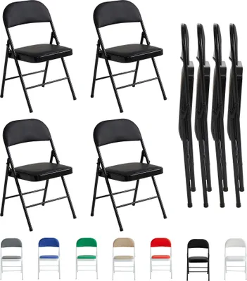 Produktbild von mcc direct 4er Set Klappstuhl Kunstleder Klappstühle mit Metallrahmen und gepolstertem Sitz, einfach zu falten und aufzubewahren für Zuhause & Büro