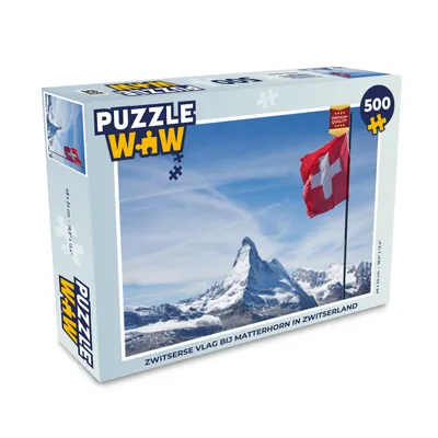 Obrázok produktu pre MuchoWow® Puzzle 500 ks Švajčiarska vlajka na Matterhorne vo Švajčiarsku