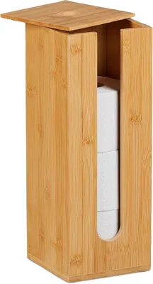 Productafbeelding van Reserverolhouder - 4 rollen - Bamboe - 40,5 x 15 x 15 cm - Deksel - Staande toiletrolhouder - Natuur
