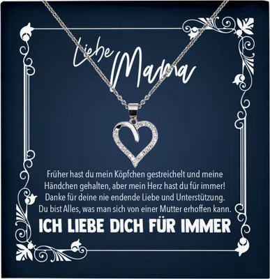 Produktbild von 22Feels Echt Silber Halskette - Liebe Mama Geschenk Geburtstag Muttertag Weihnachten Mutter Schmuck Set für Frauen - Herz Anhänger, Karte