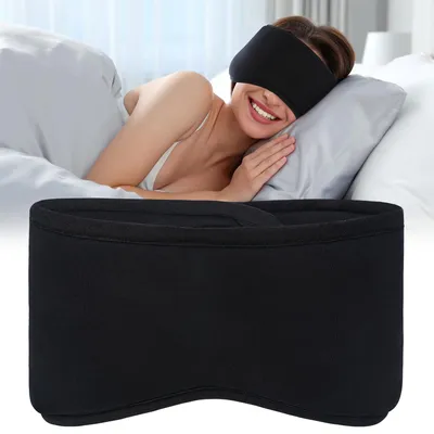 Image de Masque de sommeil noir avec protections pour les oreilles, opaque, masque de nuit ergonomique, pour hommes et femmes, pour ceux qui dorment sur le côté
