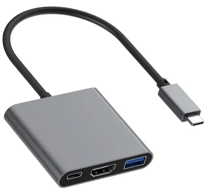 Produktbild von Rolio USB C zu HDMI Adapter, 3 in 1 , 4K HDMI, USB 3.0, USB-C Laden, , funktioniert mit allen USB-C Geräten wie Macbook Pro / Air / iPad Pro / Galaxy / HP / Dell / Lenovo / Universal