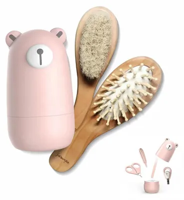 Produktbild von Baby Pflege-Set mit Nagelknipser, Schere, Feile, Kamm, Bürste, Pinzette - Hellrosa