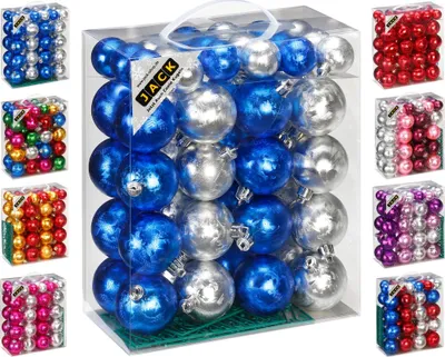 Produktbild von JACK by Inge 50x Kunststoff Kugeln Eislack Christbaumkugeln Ø 4+6cm inkl. Haken Glanz Glitzer Matt, Farbe:Blau-Silber