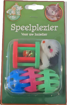 Produktbild von Katzenspielzeug Boon-Speelplezier-kat mit 1 Klöppel, 3 Bällen und 1 Fellmaus